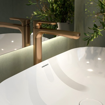 Смеситель для раковины OLE однорычажный высокий без донного клапана, золотой атласный Смеситель для раковины OLE однорычажный высокий без донного клапана, золотой атласный