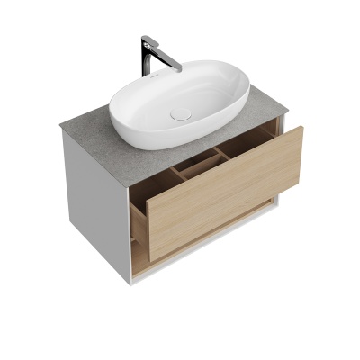 Тумба PLAZA Modern подвесная с ящиком и полкой 80, дуб Виченца