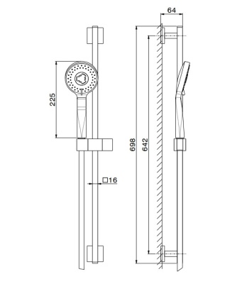 Душевая стойка FUTURA c ручной круглой лейкой и шлангом, без выхода для подачи воды, матовый черный