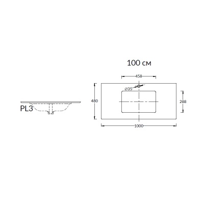 Столешница из керамогранита для раковин, встраиваемых снизу, Риальто 100 см, серый темный лаппатированный Столешница из керамогранита для раковин, встраиваемых снизу, Риальто 100 см, серый темный лаппатированный