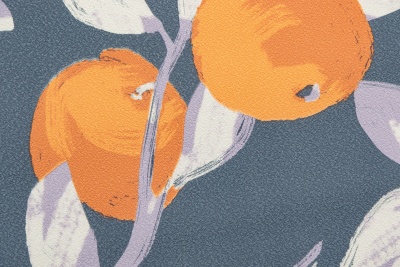 Обои виниловые на флизелиновой основе Шафран мотив, синий, апельсины Обои виниловые на флизелиновой основе Шафран мотив, синий, апельсины