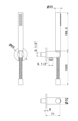 Ручной душ ETERNA с держателем, шлангом и выходом для воды, брашированная медь