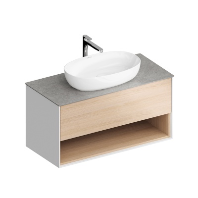 Тумба PLAZA Modern подвесная с ящиком и полкой 100, дуб Виченца