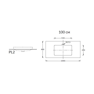 Столешница из керамогранита для раковин, встраиваемых сверху, Риальто 100 см, серый темный лаппатированный