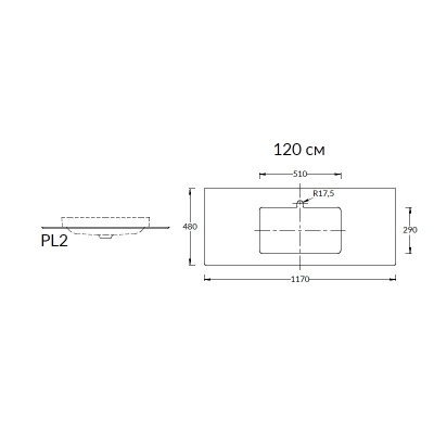 Столешница из керамогранита для раковин, встраиваемых сверху, Риальто 120 см, серый темный лаппатированный Столешница из керамогранита для раковин, встраиваемых сверху, Риальто 120 см, серый темный лаппатированный