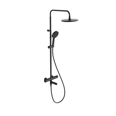 Душевая колонна FONTE на 3 потока с поворотным изливом с термостатическим смесителем, черный матовый Душевая колонна FONTE на 3 потока с поворотным изливом с термостатическим смесителем, черный матовый