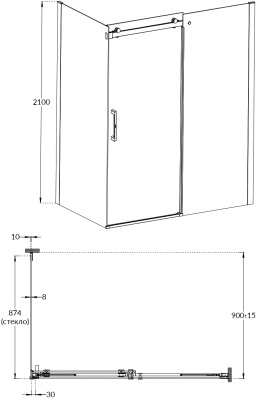 Душевая боковая панель CRISTALLO, 90х210, брашированный никель Душевая боковая панель CRISTALLO, 90х210, брашированный никель