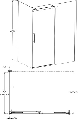 Душевая боковая панель CRISTALLO, 100х210, матовый черный Душевая боковая панель CRISTALLO, 100х210, матовый черный