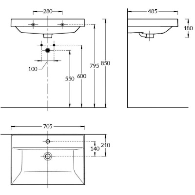 Раковина CUBO подвесная/мебельная 70, белая глянцевая Раковина CUBO подвесная/мебельная 70, белая глянцевая