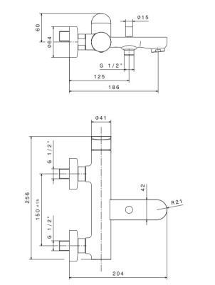 Смеситель для ванны OLE настенный с дивертором ванна/душ, без лейки, золотой атласный