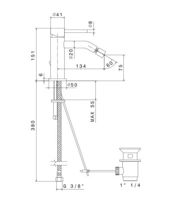 Смеситель для биде ETERNA c донным клапаном, нержавеющая сталь