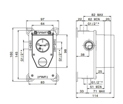 Универсальная внутренняя часть для механического смесителя на два потока для душа