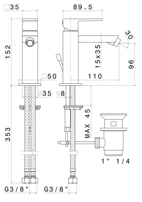 Смеситель для биде FUTURA однорычажный с донным клапаном, матовый черный