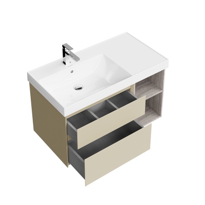 Тумба CUBO левая подвесная с ящиками 90, лимо матовая-древесная Тумба CUBO левая подвесная с ящиками 90, лимо матовая-древесная