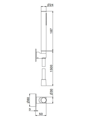 Ручной душ OLE с держателем для лейки и шлангом, без выхода для подачи воды, матовый черный