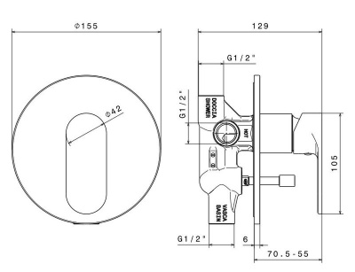 Комплект для душа PIANO на 2 потока с встраиваемым механическим смесителем, верхней лейкой и ручным душем, хром Комплект для душа PIANO на 2 потока с встраиваемым механическим смесителем, верхней лейкой и ручным душем, хром